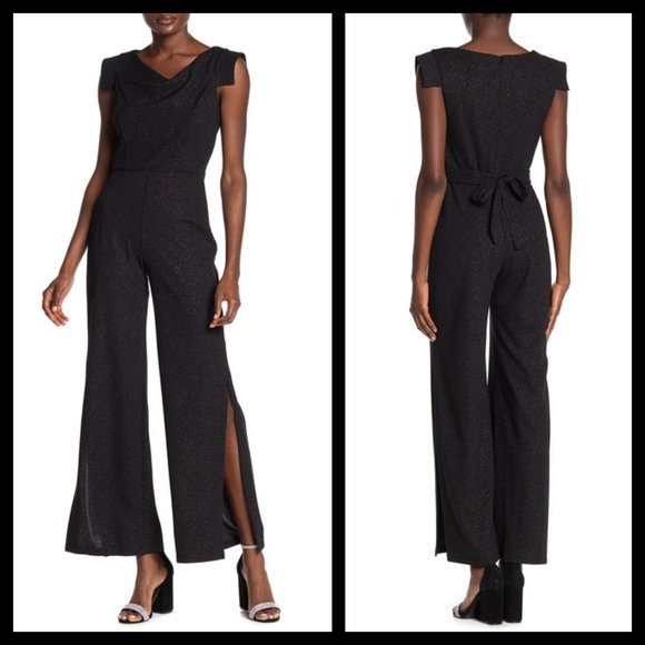 bebe Pants - bebe Black Cap Sleeve Sparkle Jumpsuit NWT